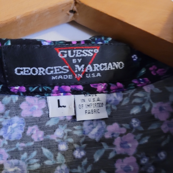 Vintage GUESS by Georges Marciano Floral Short Sleeve Button Down Flowy - Picture 5 of 10